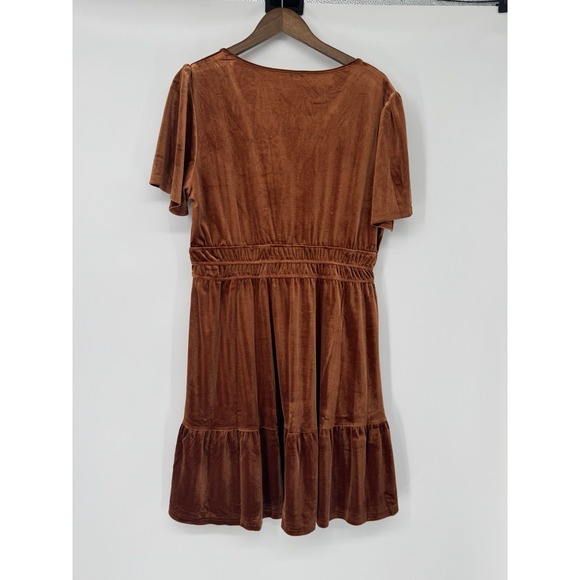 Orange Velvet Dress Women's Cocktail Party Dress Fall Winter Babydoll Fit Flare - Picture 3 of 9